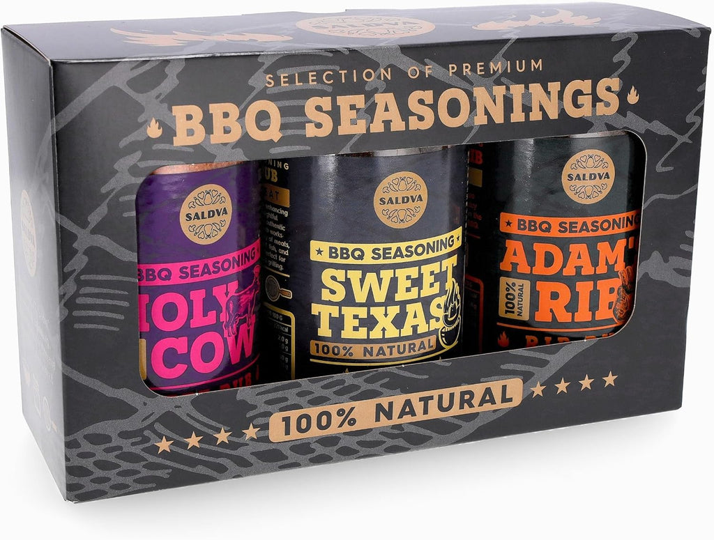 Meat Lovers Selection of Premium BBQ Seasonings - Holy Cow, Sweet Texas & Adam's Ribs BBQ Rubs | Pack of 3 | 100% Natural | Spice Gift For Foodie