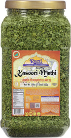 Rani Fenugreek Leaves Dried (Kasoori Methi) 17.5oz (1.1lbs) 500g Bulk PET Jar ~ All Natural | Vegan | Gluten Friendly | NON-GMO | Kosher | Indian Origin