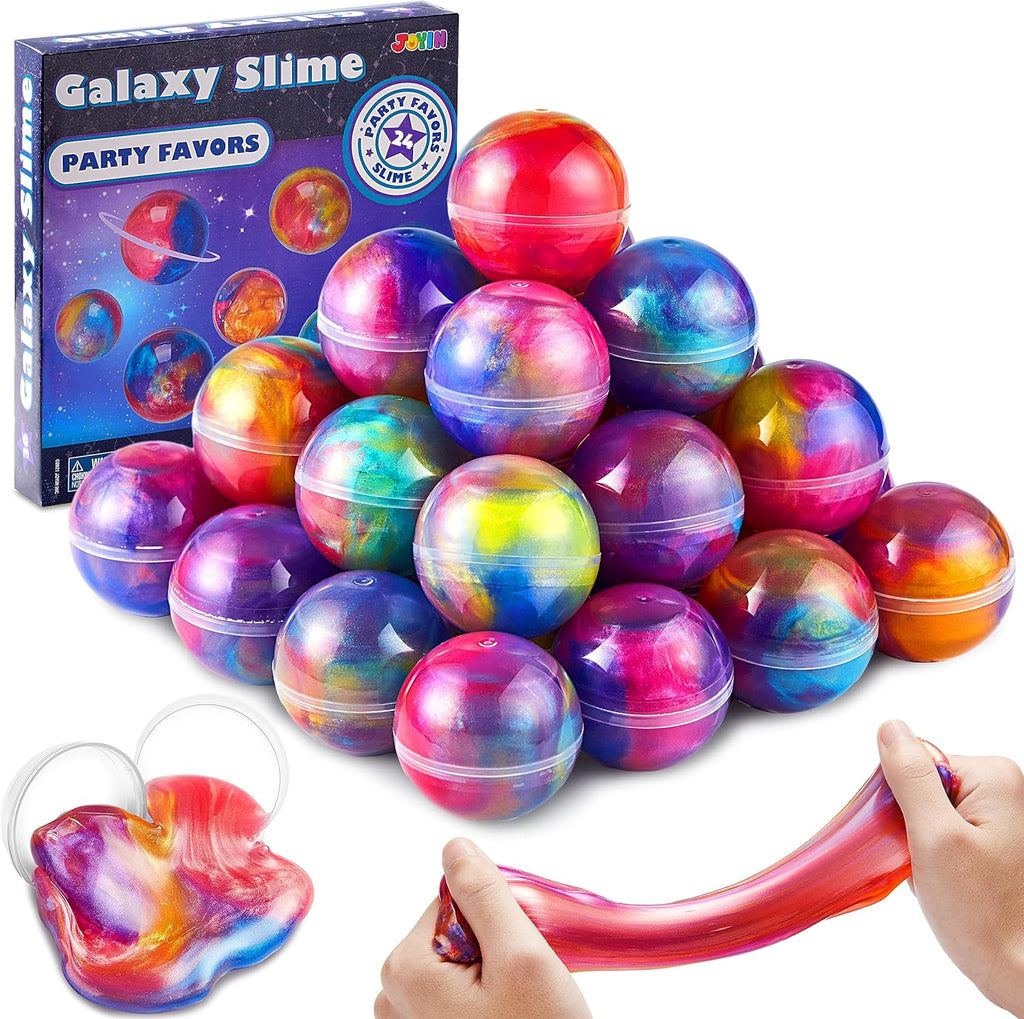 JOYIN Easter Slime Party Favors, 24 Pack Galaxy Slime Ball - Stretchy, Non-Sticky, Mess-Free, Stress Relief, and Safe - Toys for Girls and Boys - Classroom Reward, Party Supplies, Valentines