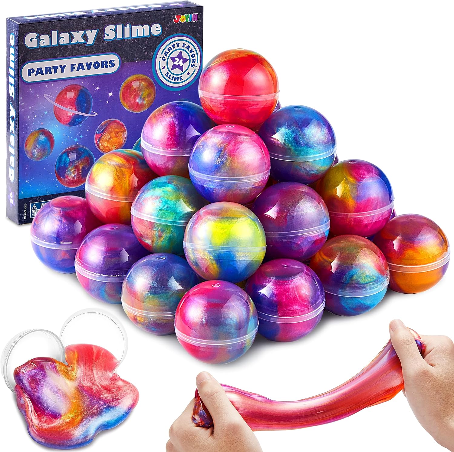 JOYIN Easter Slime Party Favors, 24 Pack Galaxy Slime Ball - Stretchy, Non-Sticky, Mess-Free, Stress Relief, and Safe - Toys for Girls and Boys - Classroom Reward, Party Supplies, Valentines
