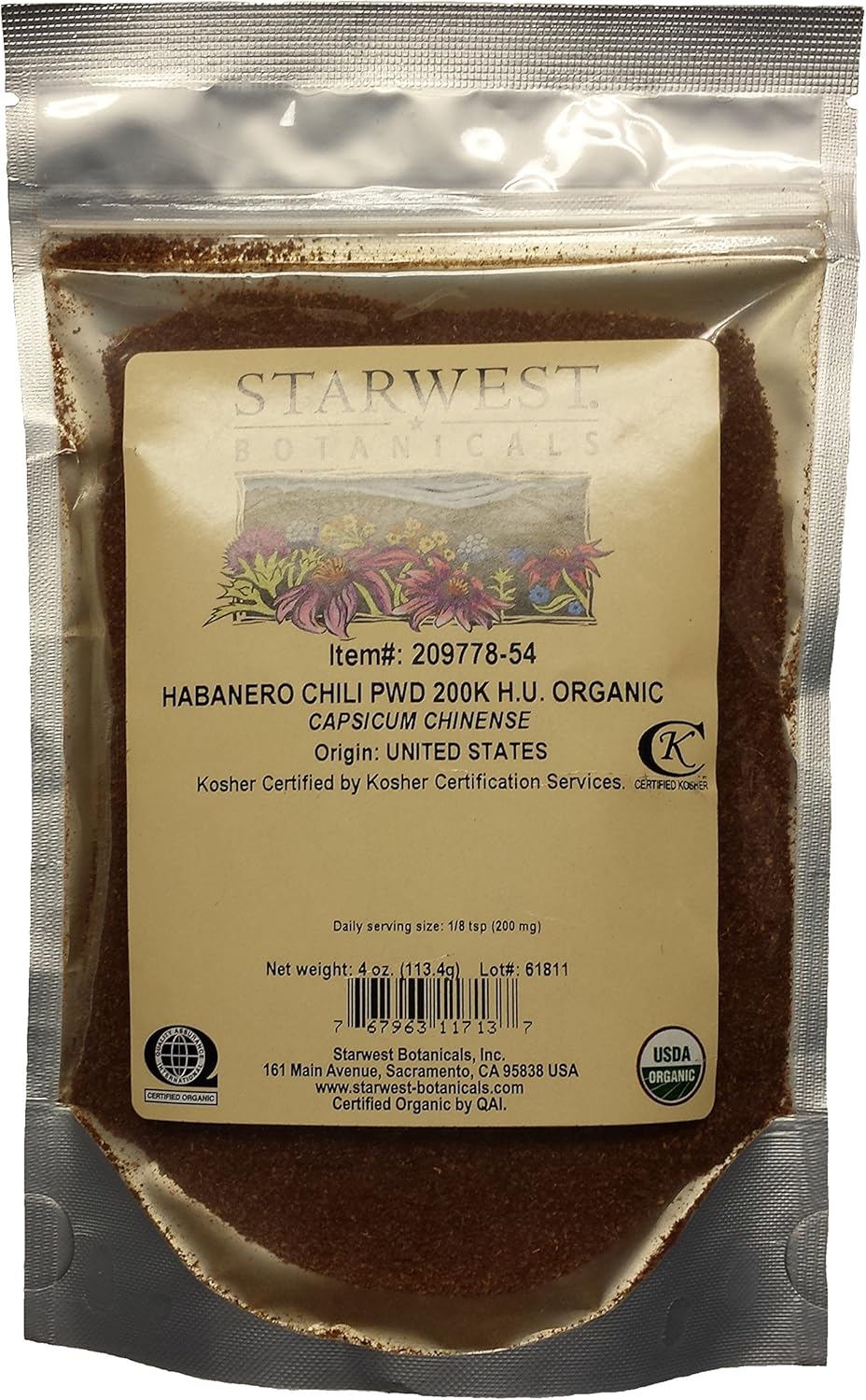Starwest Botanicals Organic Habanero Chili Powder 200K H.U.
