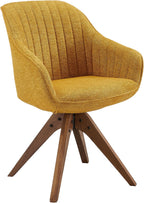Art Leon Dining Room Chair - Mid Century Modern Fabric Upholstered Swivel Dining Chair with Wood Legs, Leisure Side Chair with Arms for Living Room, Yellow