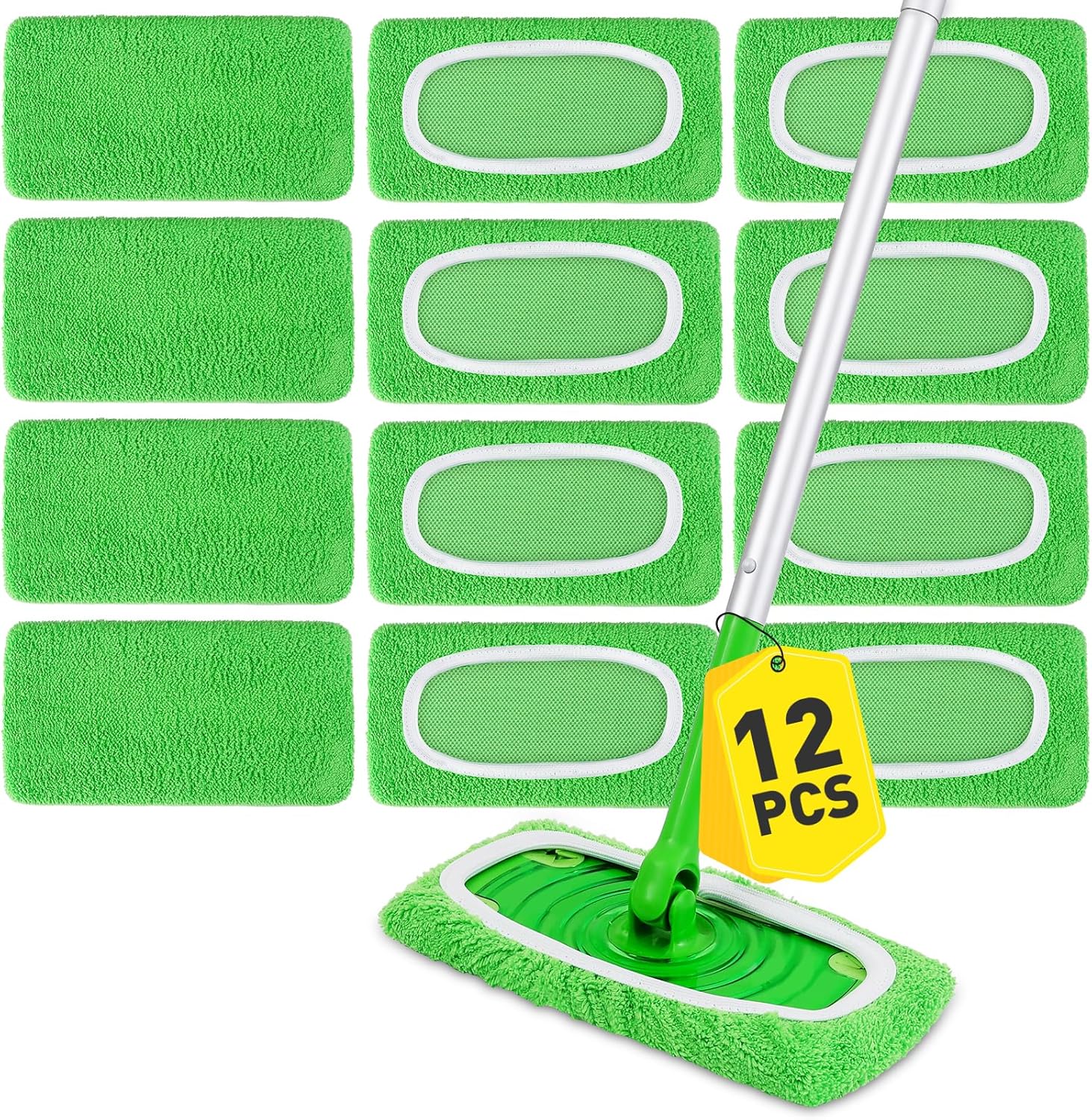 12Pcs Reusable Microfiber Mop Pads Compatible with Sweeper Mops,Dry Sweeping Cloths & Wet Mopping Pads Refills,Washable Mop Pads for Floor Cleaning
