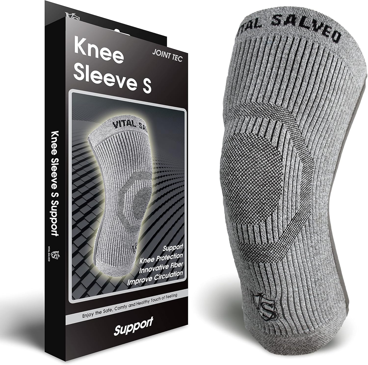Vital Salveo S-Support 3D Bio-Dynamic Recovery Knee Sleeve – High-Impact Compression for Athletes, Stability & Training-Light Grey (1PC)/L