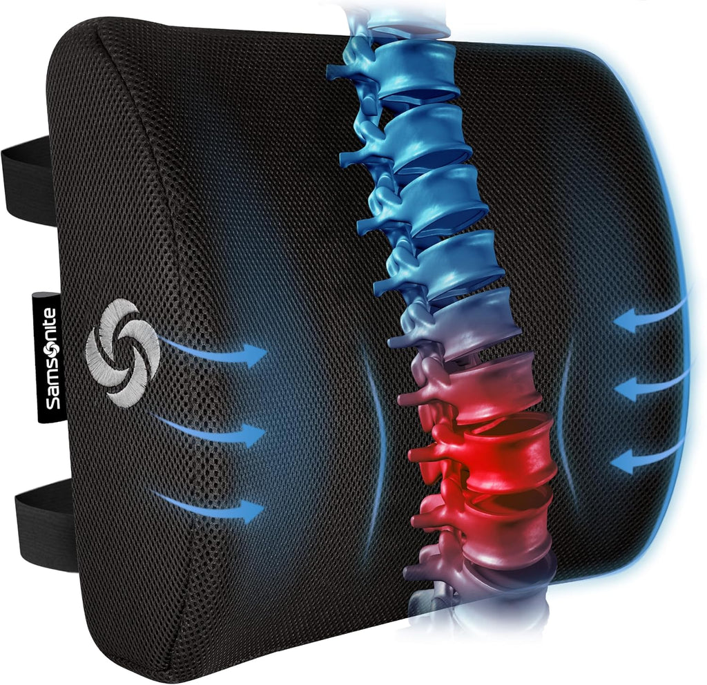 Samsonite Memory Foam Lumbar Support Pillow for Office Chair, Gaming Chair & Car Seat Automotive Use, Ergonomic Back Cushion, Home Office Essentials for Sitting Comfort and Posture Relief Back Support