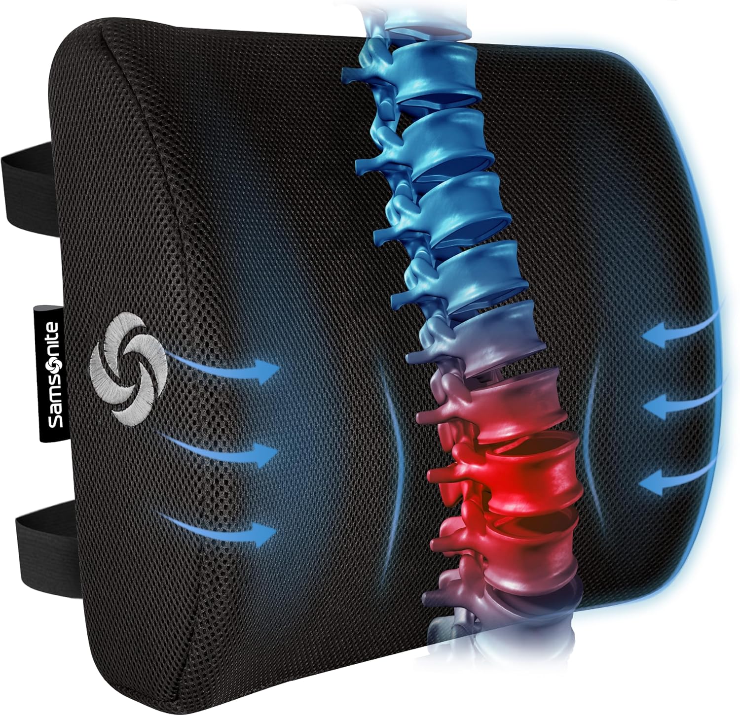 Samsonite Memory Foam Lumbar Support Pillow for Office Chair, Gaming Chair & Car Seat Automotive Use, Ergonomic Back Cushion, Home Office Essentials for Sitting Comfort and Posture Relief Back Support