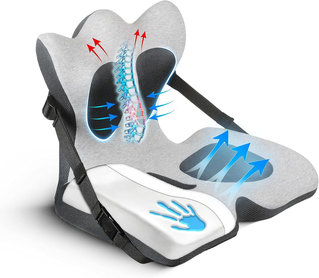 Doctor-Developed Adjustable Back Seat Cushion for Chairs, Couch, Driving - Lumbar Support Pillow for Office, Recliner - Ergonomic Pressure Relief and Enhanced Blood Flow