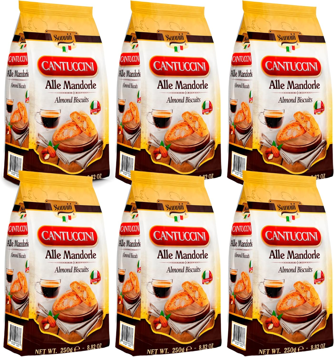 Sanniti Cantuccini Almond Biscuits | Traditional Italian Cookies with Almonds | Product of Italy, 8.8 oz (250g) (Pack of 6)