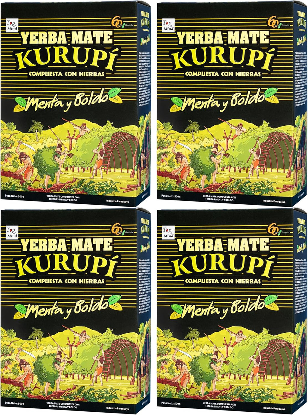 Kurupi Yerba Mate Menta Boldo 500g (17.6 oz) 4 Pack – Refreshing Mint & Boldo Herbal Blend, Traditional Paraguayan Mate Tea