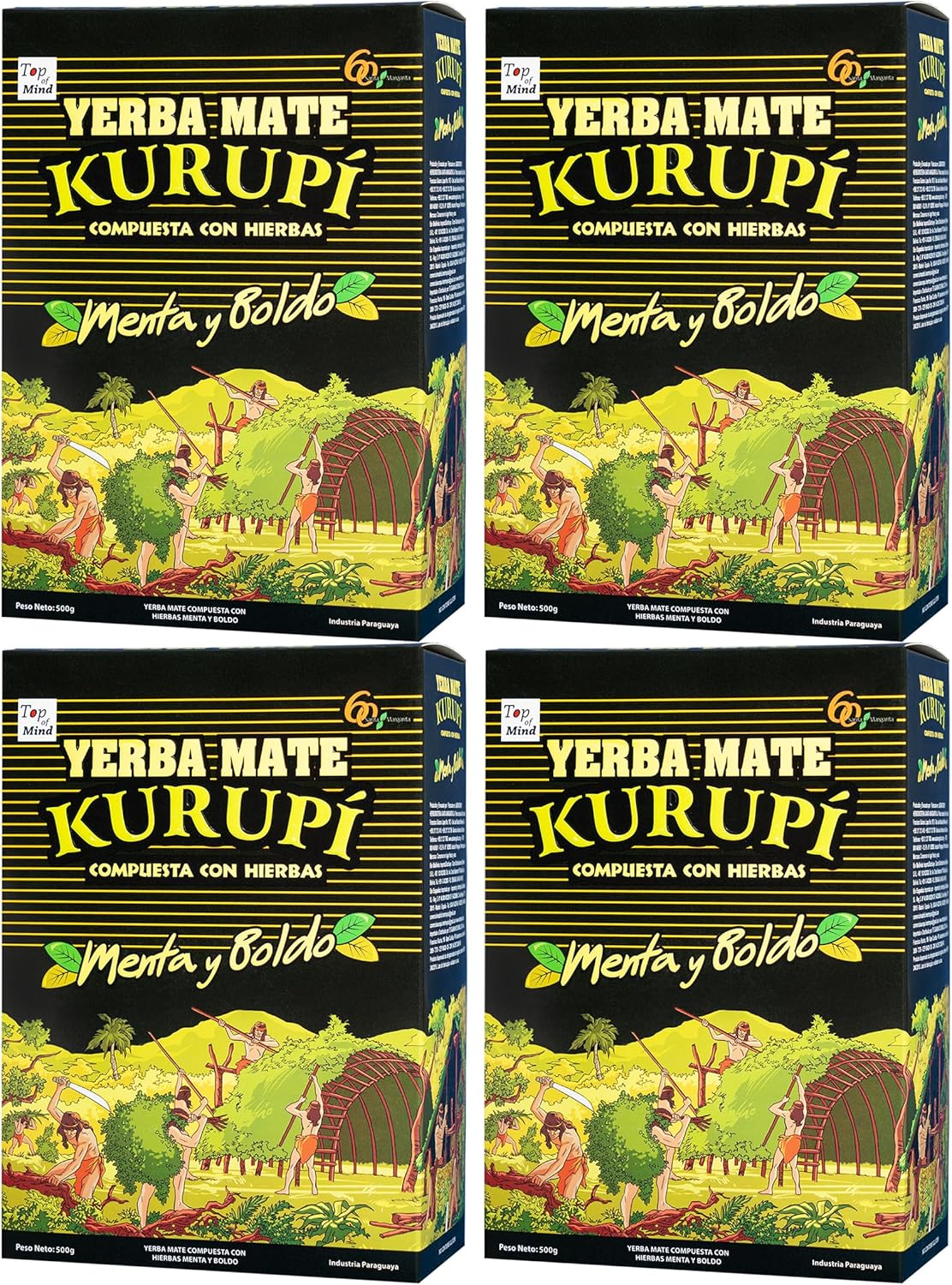 Kurupi Yerba Mate Menta Boldo 500g (17.6 oz) 4 Pack – Refreshing Mint & Boldo Herbal Blend, Traditional Paraguayan Mate Tea