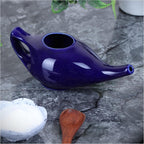 Qimacplus Leak Proof Durable Porcelain Ceramic Neti Pot Hold 230 Ml Water Comfortable Grip with 10 Sachet Neti Salt | Eco Friendly Natural Treatment for Sinus & Congestion (Blue)