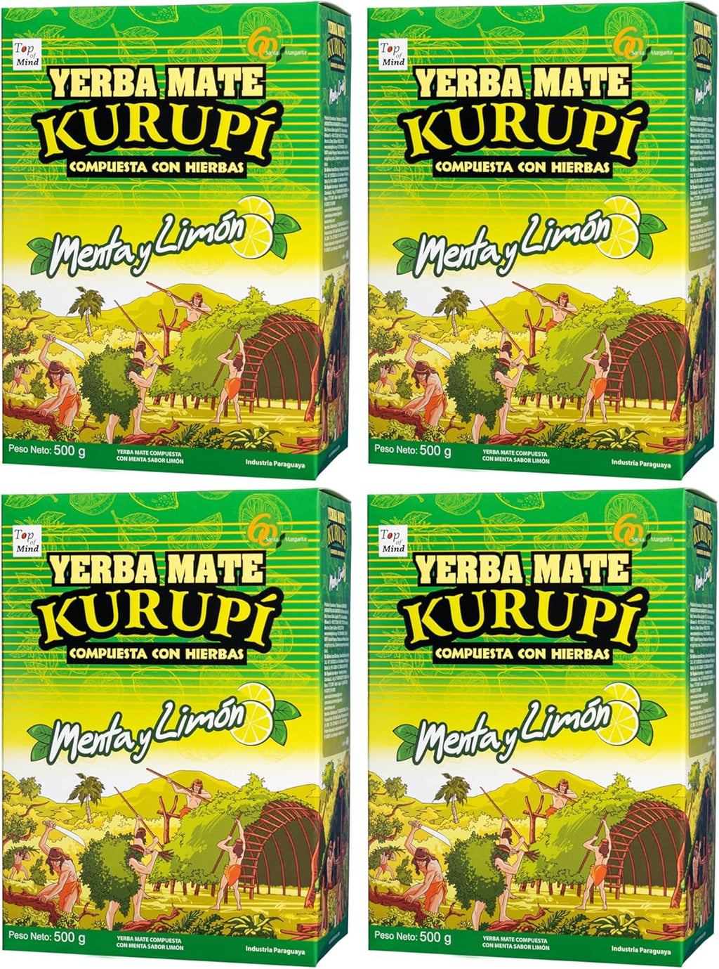 Kurupi Yerba Mate Tea Blend with Mint and Lemon,1.1 Lbs, Paraguayan Herbal, 4 Packs