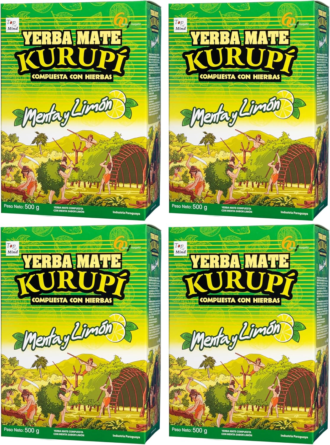 Kurupi Yerba Mate Tea Blend with Mint and Lemon,1.1 Lbs, Paraguayan Herbal, 4 Packs