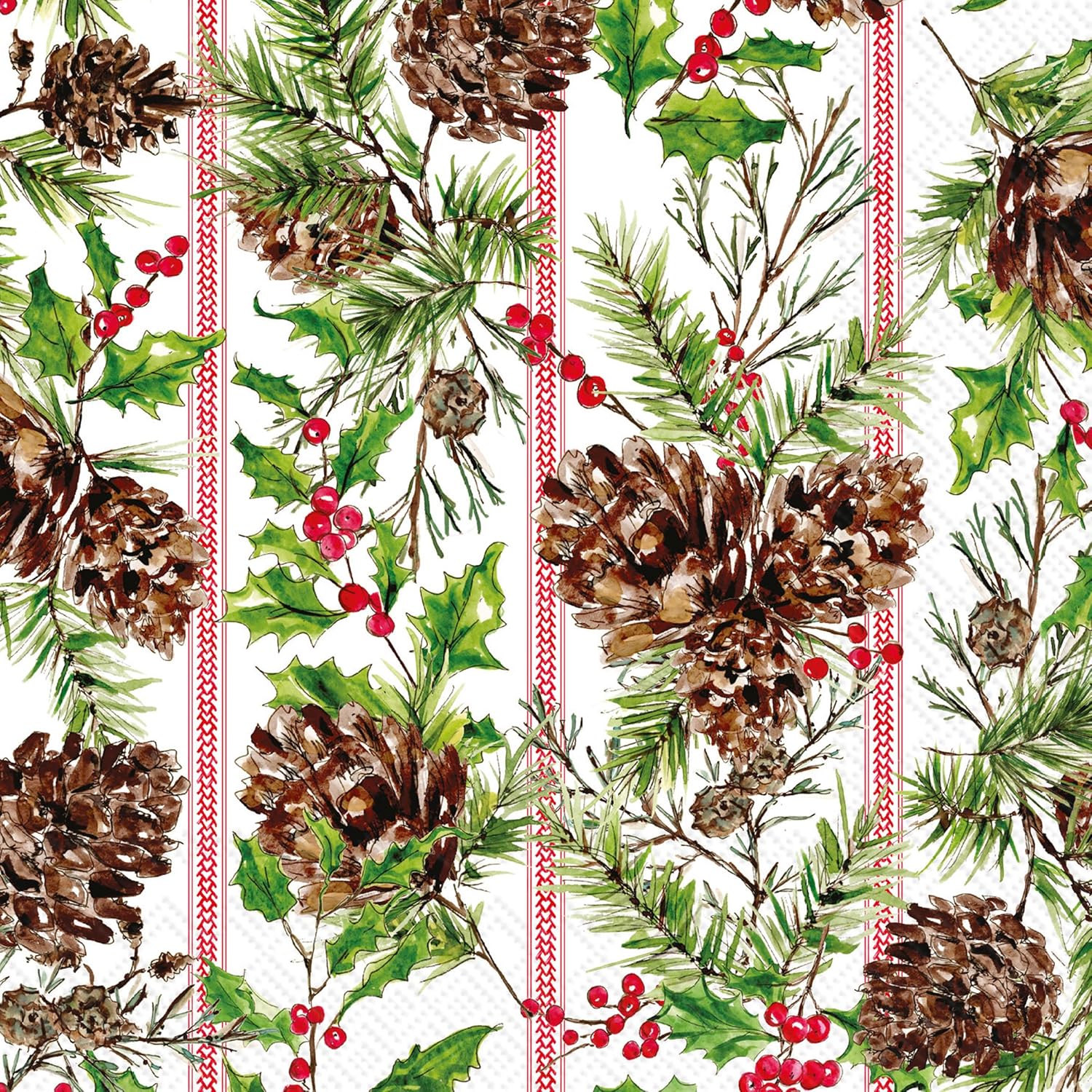 IHR Ideal Home Range Cocktail Napkins Disposable 3-Ply Paper Party Napkin Pack, 5" x 5", Pine Cone Stripe, 20-Count