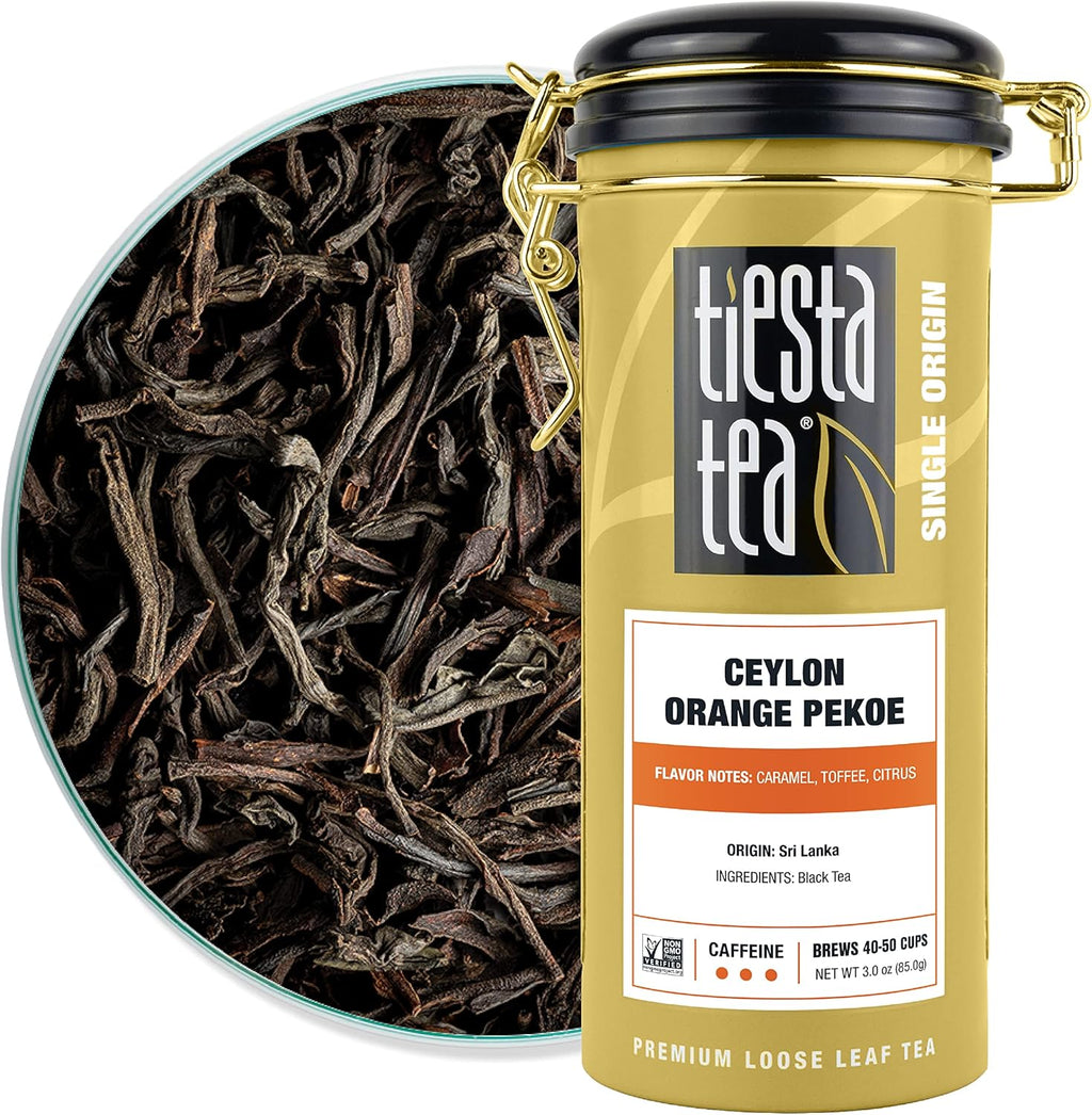 Tiesta Tea - Ceylon Orange Pekoe Black Tea, Loose Leaf, Single Origin Premium Black from Sri Lanka, Pure Unblended High Caffeinated, Hot or Iced Brew & Up to 50 Cups, 3oz Refillable Tin