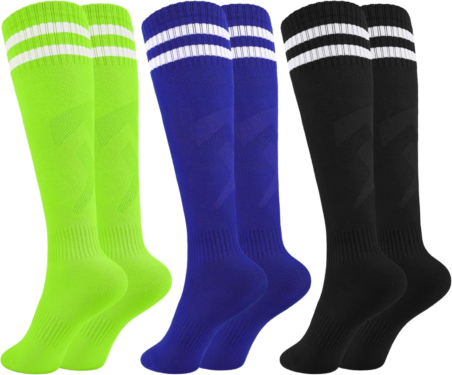 Glooarm 3 Pairs Kids Soccer Socks Baseball Uniform Striped Knee High Socks Cotton World Cup for Boys Girls 3-12 Years Old