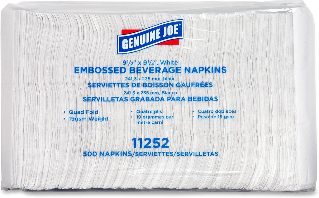 Genuine Joe Quad-fold Square Beverage Napkins (Pack of 8, 500 per Pack)