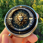 Stylish Celestial Sun and Moon-Themed Pill Box with 3 Compartments – Compact and Durable Organizer for Supplements and Medication