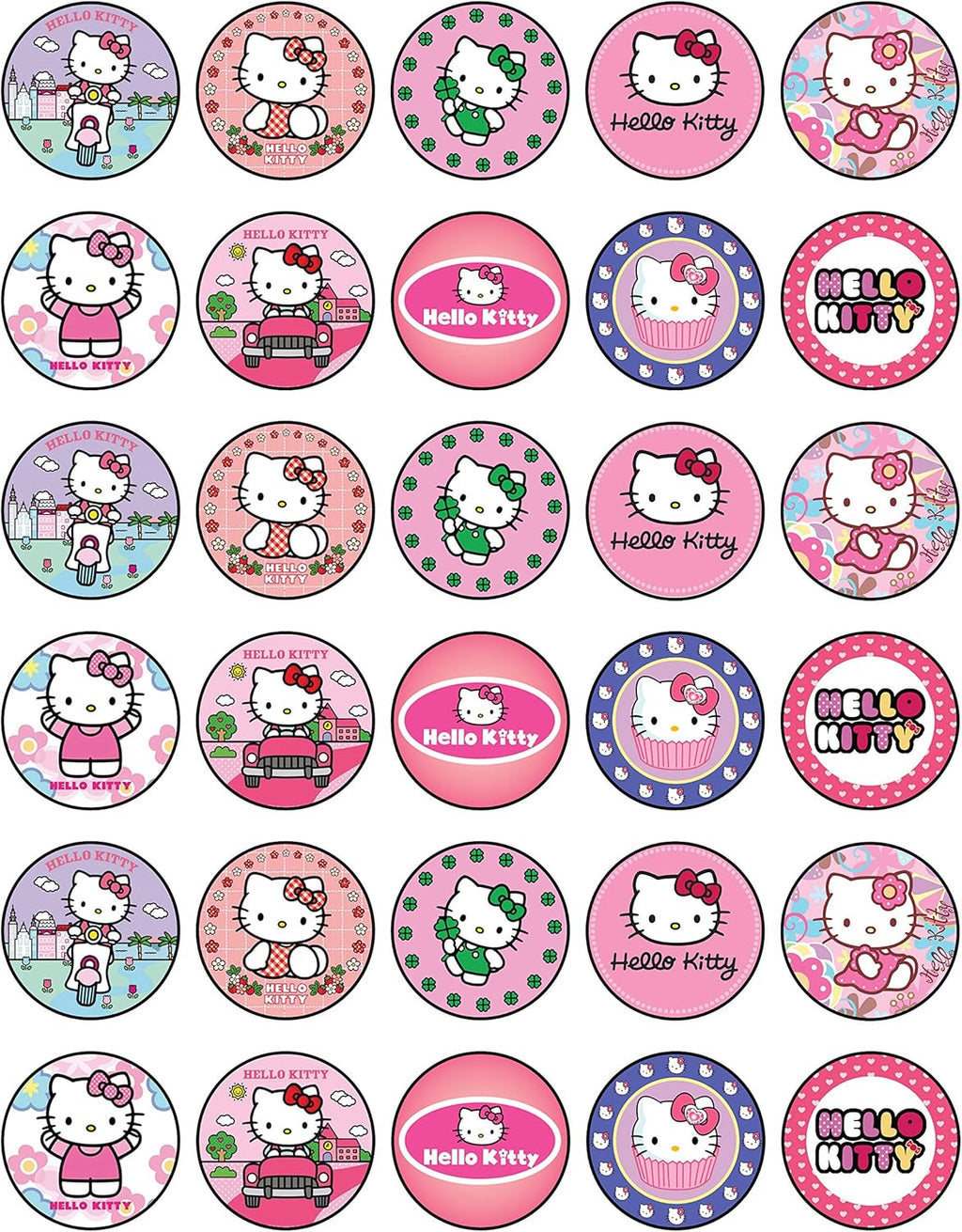 30 x Edible Cupcake Toppers – Cute Pink Cat Inspired Party Collection of Edible Cake Decorations | Uncut Edible on Wafer Sheet