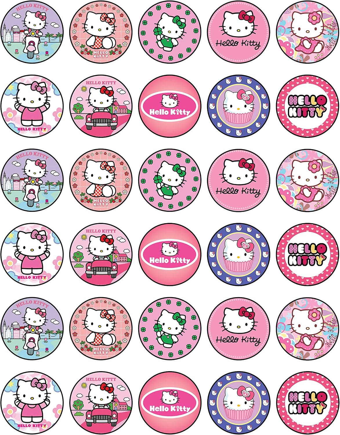 30 x Edible Cupcake Toppers – Cute Pink Cat Inspired Party Collection of Edible Cake Decorations | Uncut Edible on Wafer Sheet