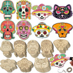 Generic 48-Piece Day of The Dead Sugar Skull Craft Kit - Unfinished Wooden Ornaments - DIY Paint & Hang - Adults