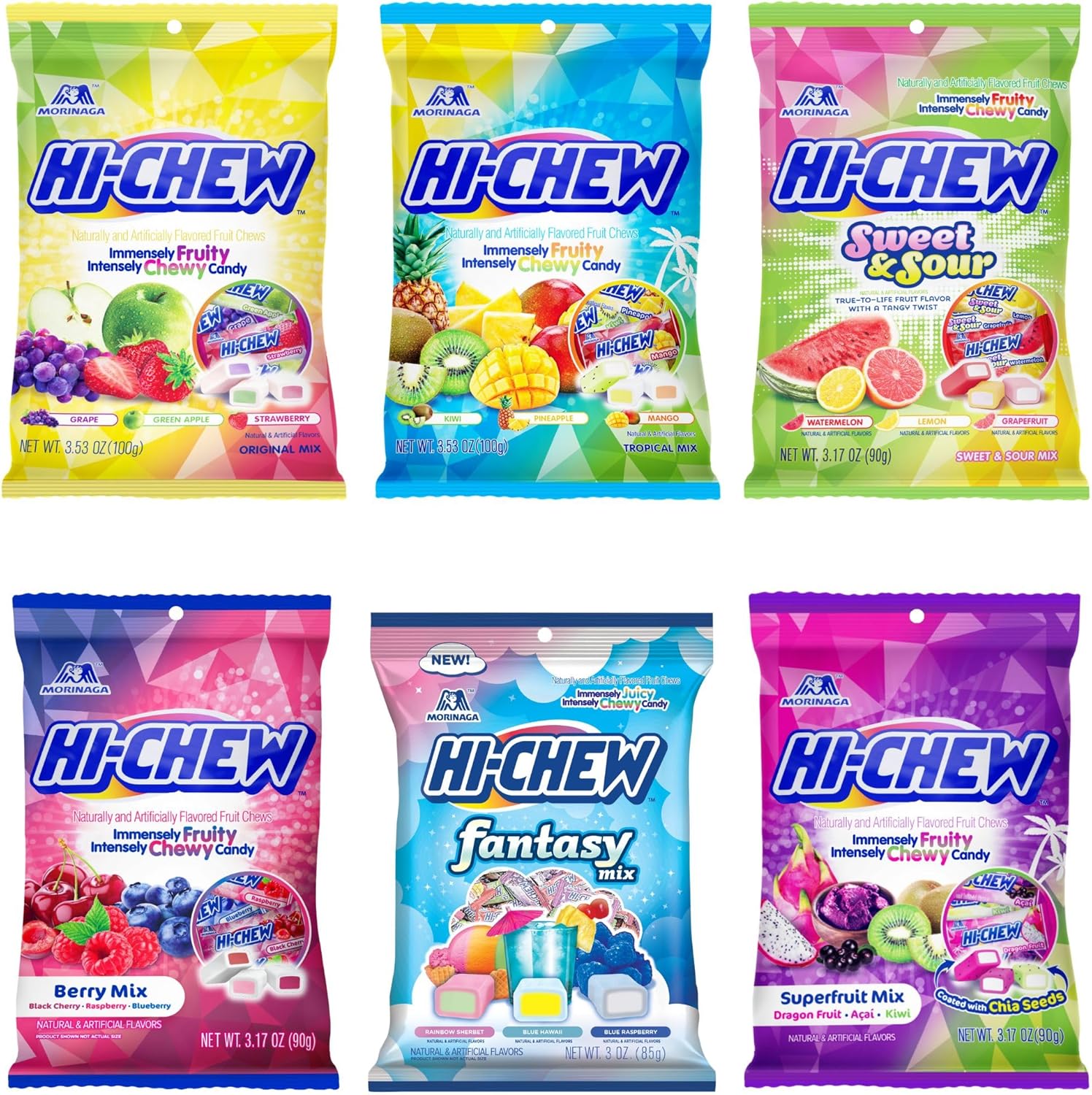 HI-CHEW Easter Candy Variety Mix, Pack of 6 Bags - 17 Flavor Assort Sweet and Sour Chewy, Unique Fun Soft - Immensely Juicy Fruity Candy Flavors - Individually Wrapped for Sharing