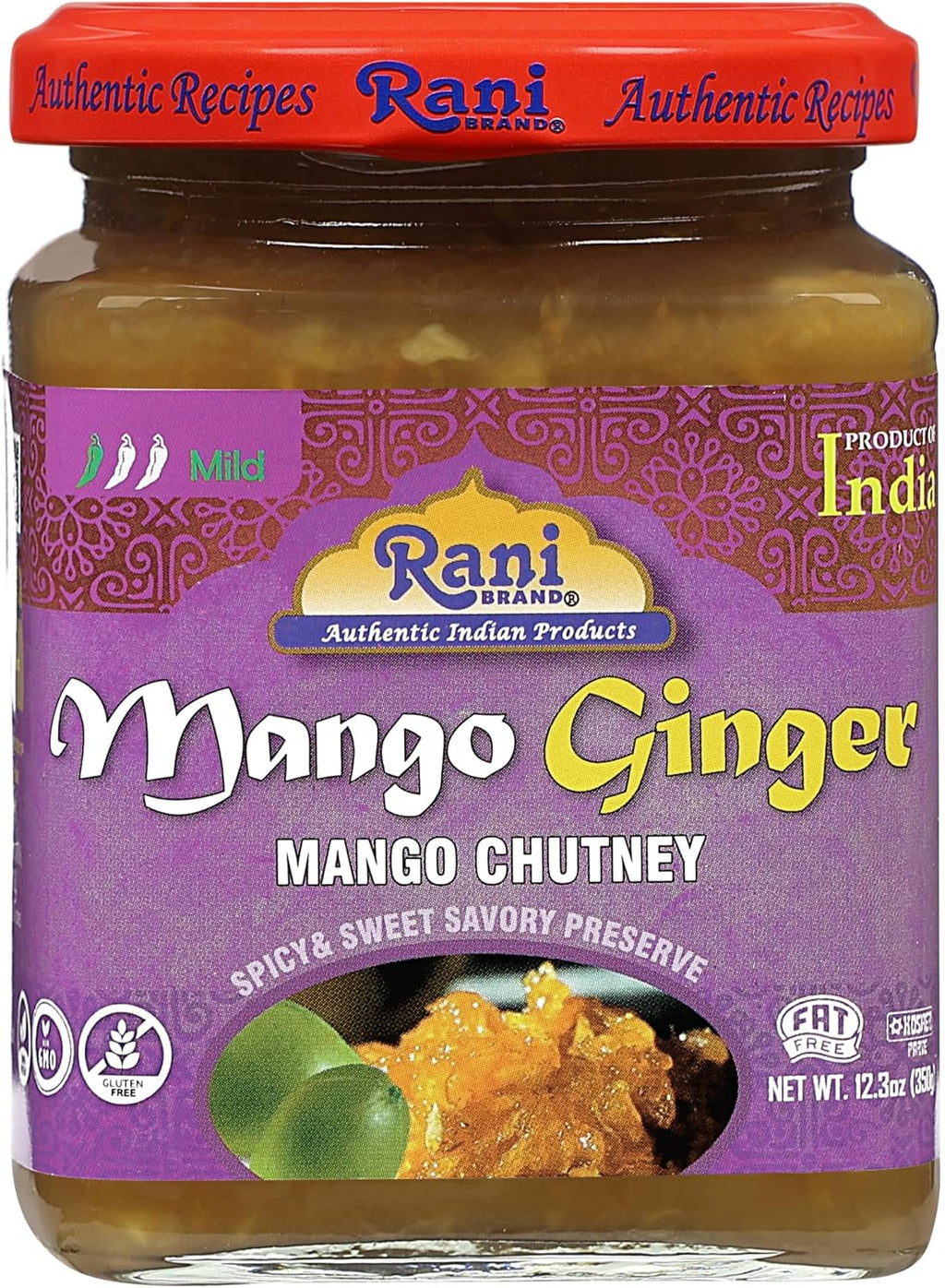 Rani Mango & Ginger Chutney (Indian Preserve) 10.5oz (300g) Glass Jar, Ready to eat, Vegan ~ Gluten Free, All Natural, NON-GMO