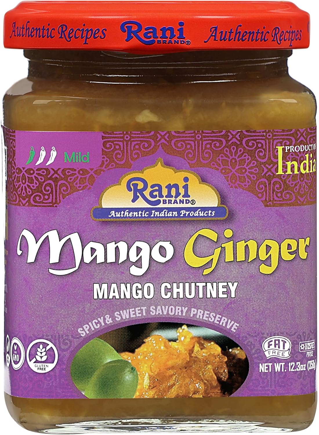 Rani Mango & Ginger Chutney (Indian Preserve) 10.5oz (300g) Glass Jar, Ready to eat, Vegan ~ Gluten Free, All Natural, NON-GMO