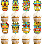 24pcs Hawaii Tiki Cupcake Toppers Hawaiian Luau Birthday Party Decorations Hawaiian Aloha Cake Cupcake Decorations for Hawaii Summer Theme Birthday Party Baby Shower Supplies