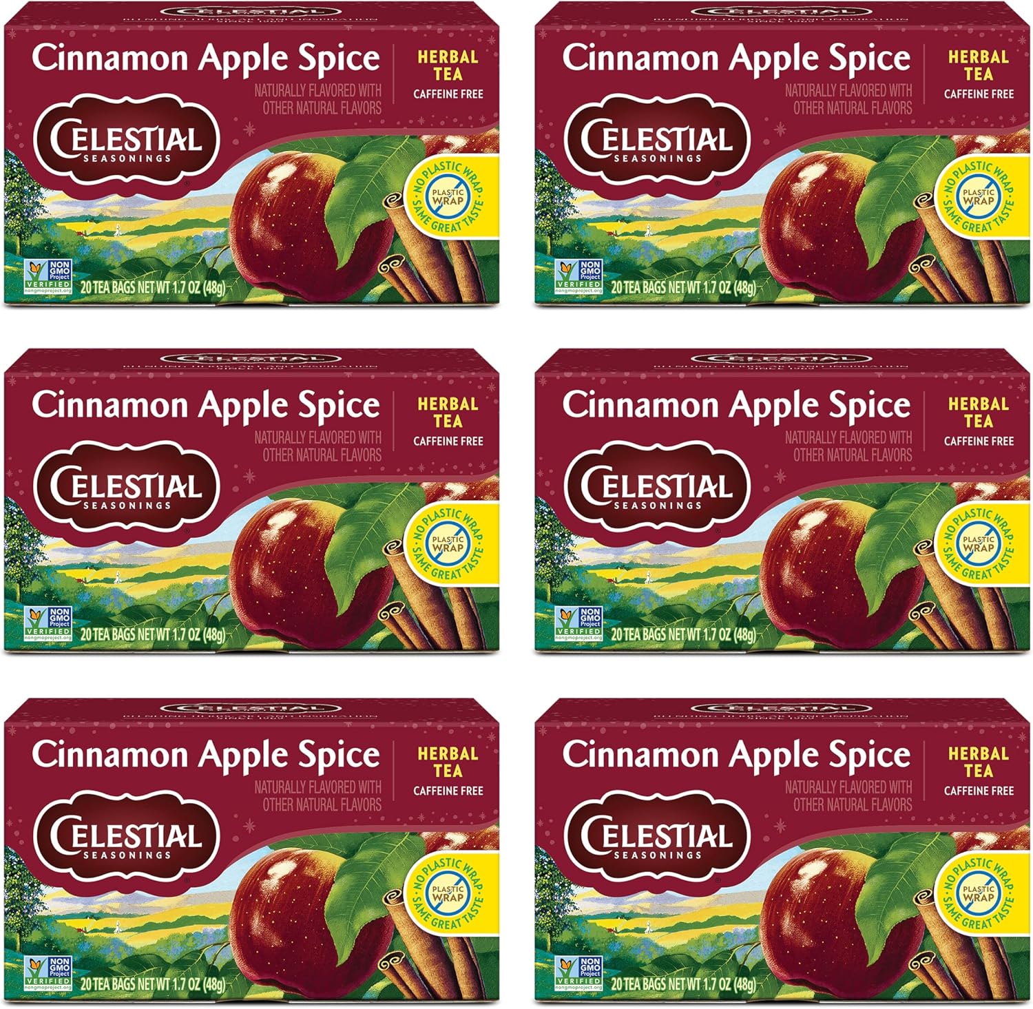 Celestial Seasonings Cinnamon Apple Spice Herbal Tea, Caffeine Free, 20 Tea Bags Box (Pack of 6)