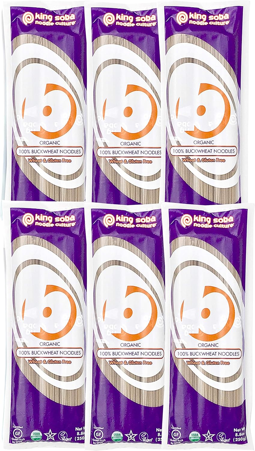 6-PACK King Soba Organic 100% Buckwheat Noodles, Gluten Free- 3.3 Lbs, 3 paper-tied servings per 8.8oz package
