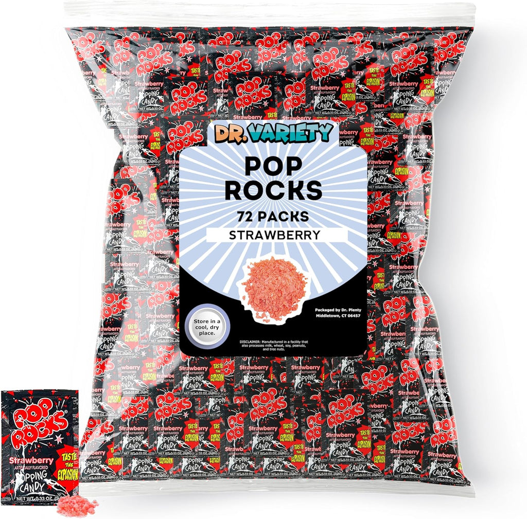 Pop Rocks Strawberry Bulk (0.33 oz) – 72 Pack Strawberry Flavored Pop Rocks Popping Candy, Retro Crackling Rock Candy for Halloween, Christmas, Easter, Valentine’s Day & Parties – By Dr. Variety