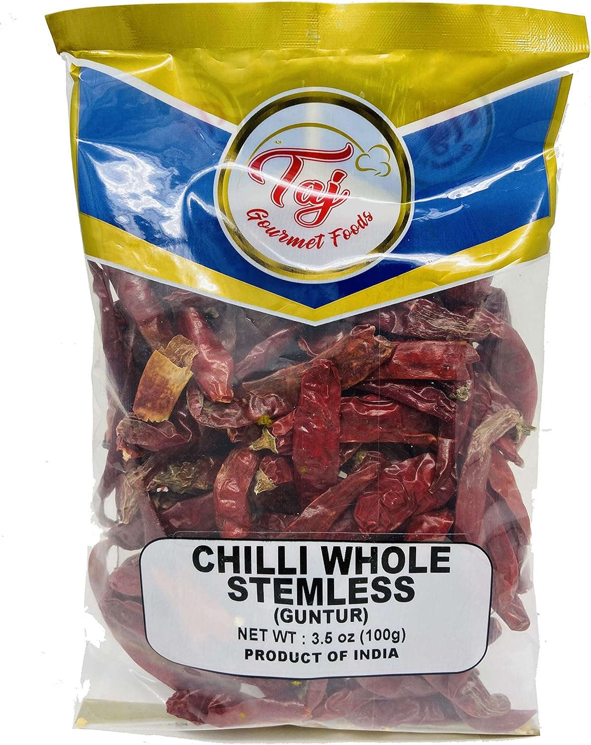 TAJ Premium Indian Whole Chilli (Whole Mirchi, without stem), (3.5 Ounce)