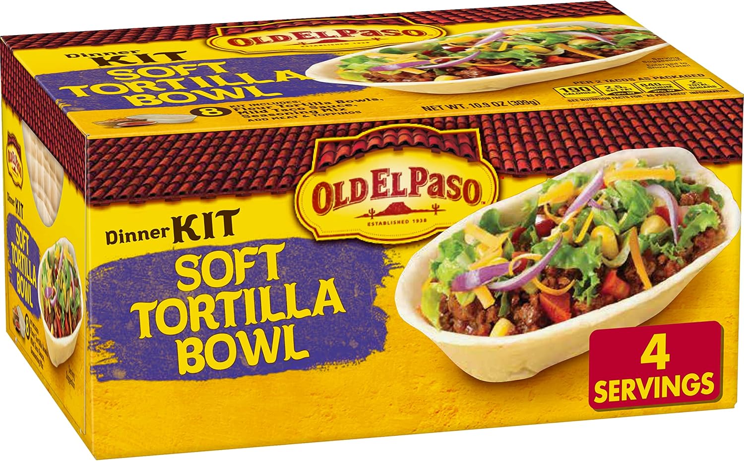 Old El Paso Soft Tortilla Bowl Dinner Kit, Mild Taco Sauce and Seasoning, 8 Ct, 10.9 oz