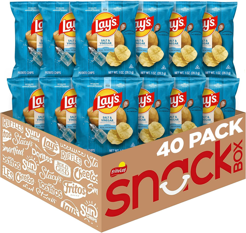 Lay's Salt & Vinegar Flavored Potato Chips, 1 oz Bags, (40 Count) (Packaging May Vary)