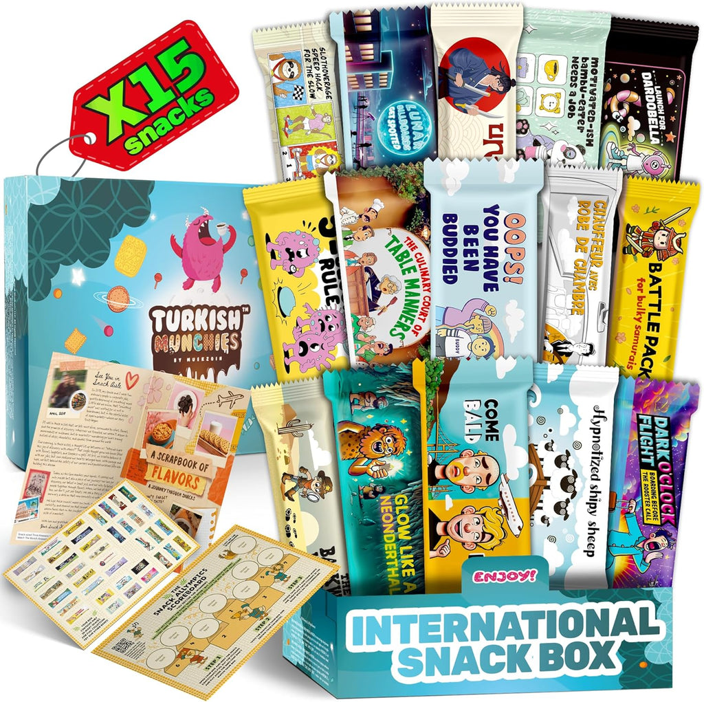 Midi International Food Hamper | Premium Exotic Foreign Foods | Unique Hampers & Gourmet Gift for Men and Women | American Alike Retro Turkish Foods | 12 Full-Size + 1 Bonus Snacks