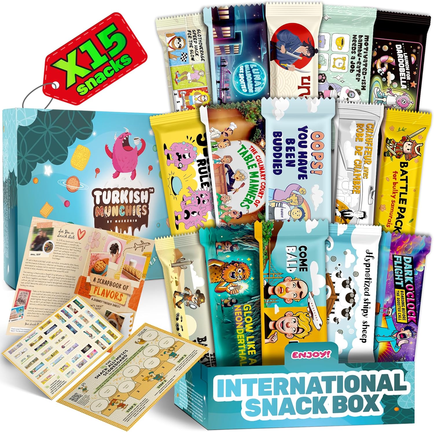 Midi International Food Hamper | Premium Exotic Foreign Foods | Unique Hampers & Gourmet Gift for Men and Women | American Alike Retro Turkish Foods | 12 Full-Size + 1 Bonus Snacks