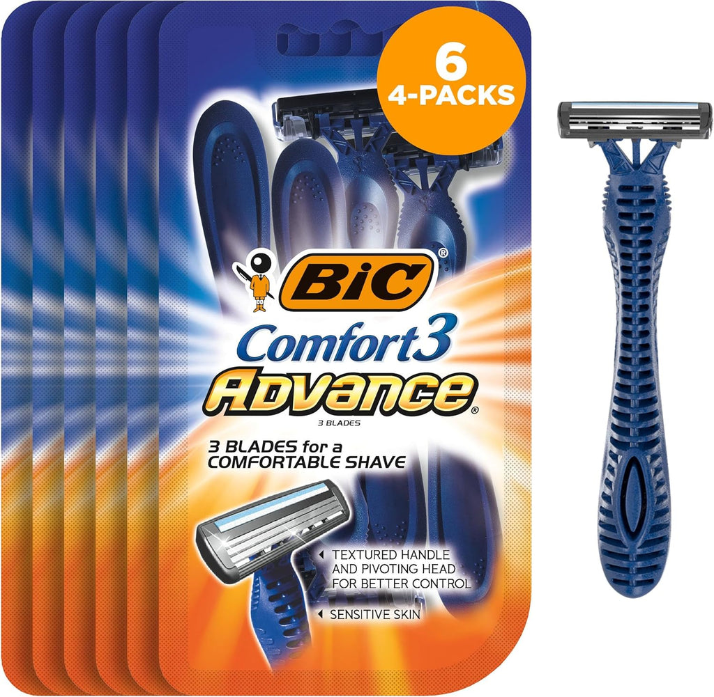 BIC Comfort 3 Advance Disposable Razors for Men, For an Ultra-Soothing and Close Shave, 4 Piece Razor Set
