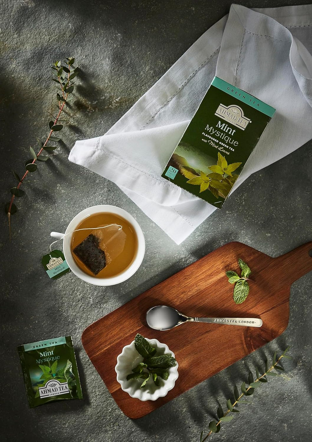 Ahmad Tea Mint Green Tea, Foil Wrapped Teabags, 20 ct (Pack of 2) - Caffeinated & Sugar-Free