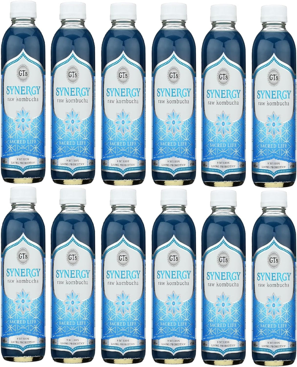 SYNERGY LIVING FOODS Organic Sacred Life Kombucha – Raw Fermented Tea Drink – 16 fl oz Bottles – Pack of 12 – Vegan, Gluten-Free, Probiotic Beverage