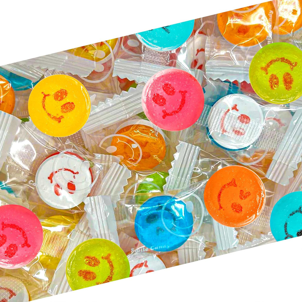 Happy Face Candy | 1 Lb Bag | Hard Candy Individually Wrapped | Assorted Fruit Flavors | Sweet & Sour Candies for Goodie Bags, Party Favors & Office Bowls