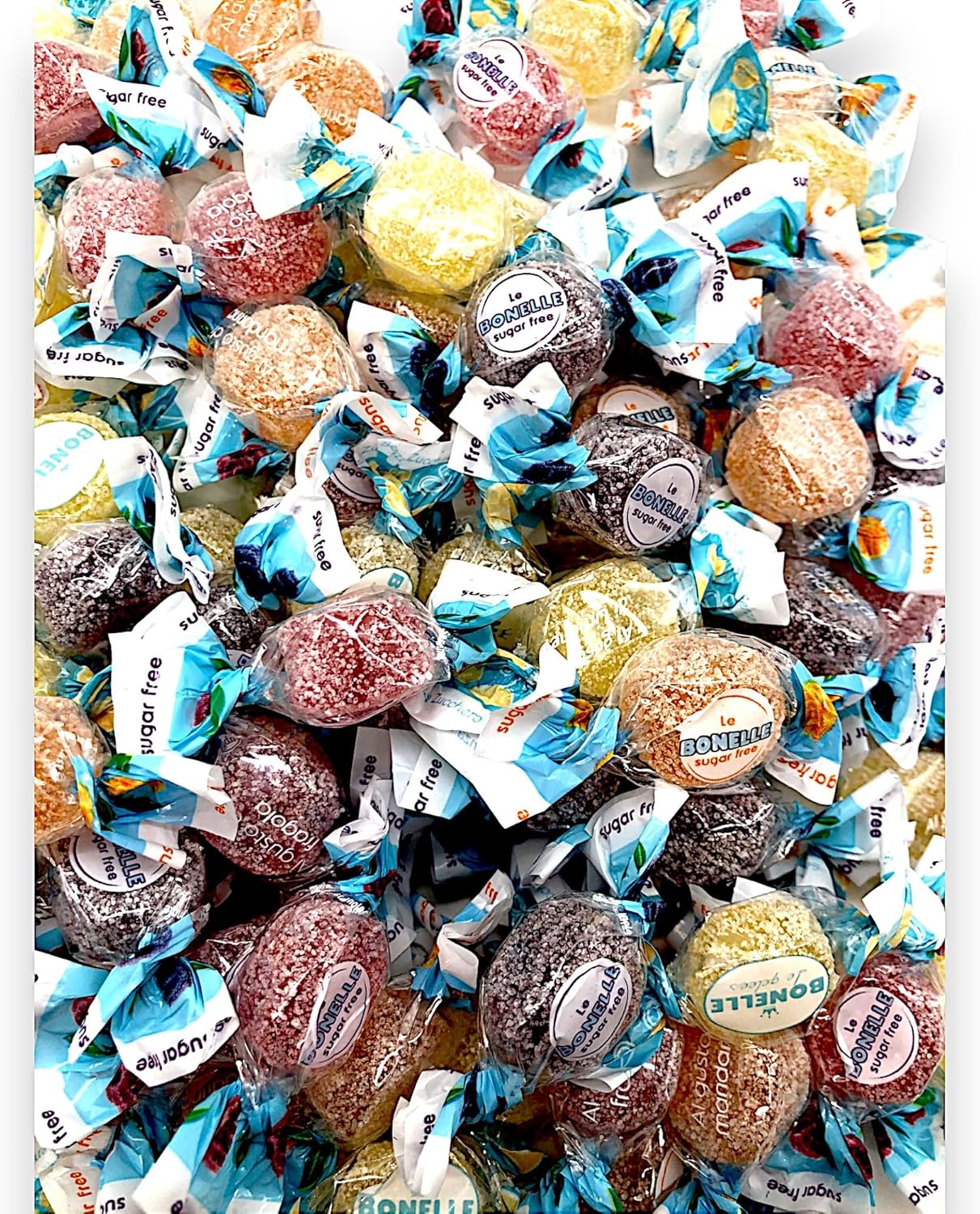 Gourmet Bonelle Italian Sugar-Free Fruit Jellies -1.5 lbs Individually Wrapped Sugar-Free Candy for Diabetics- Mandarin, Lemon, Strawberry, and Blackberry Flavors-Vegan & Gluten-Free(Approx 160 pieces 24 oz)