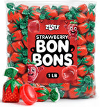 Strawberry Bon Bons Hard Candy, 1LB Bulk Bag – Individually Wrapped Old Fashioned Strawberry Filled Hard Candy with Soft Chewy Center, Classic Candy Bowl Treat for Office, Parties & Gifts