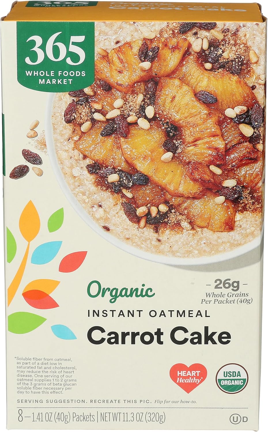 365 by Whole Foods Market, Organic Instant Oatmeal, Carrot Cake, 8 Count, 11.3 Ounce