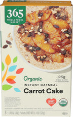 365 by Whole Foods Market, Organic Instant Oatmeal, Carrot Cake, 8 Count, 11.3 Ounce
