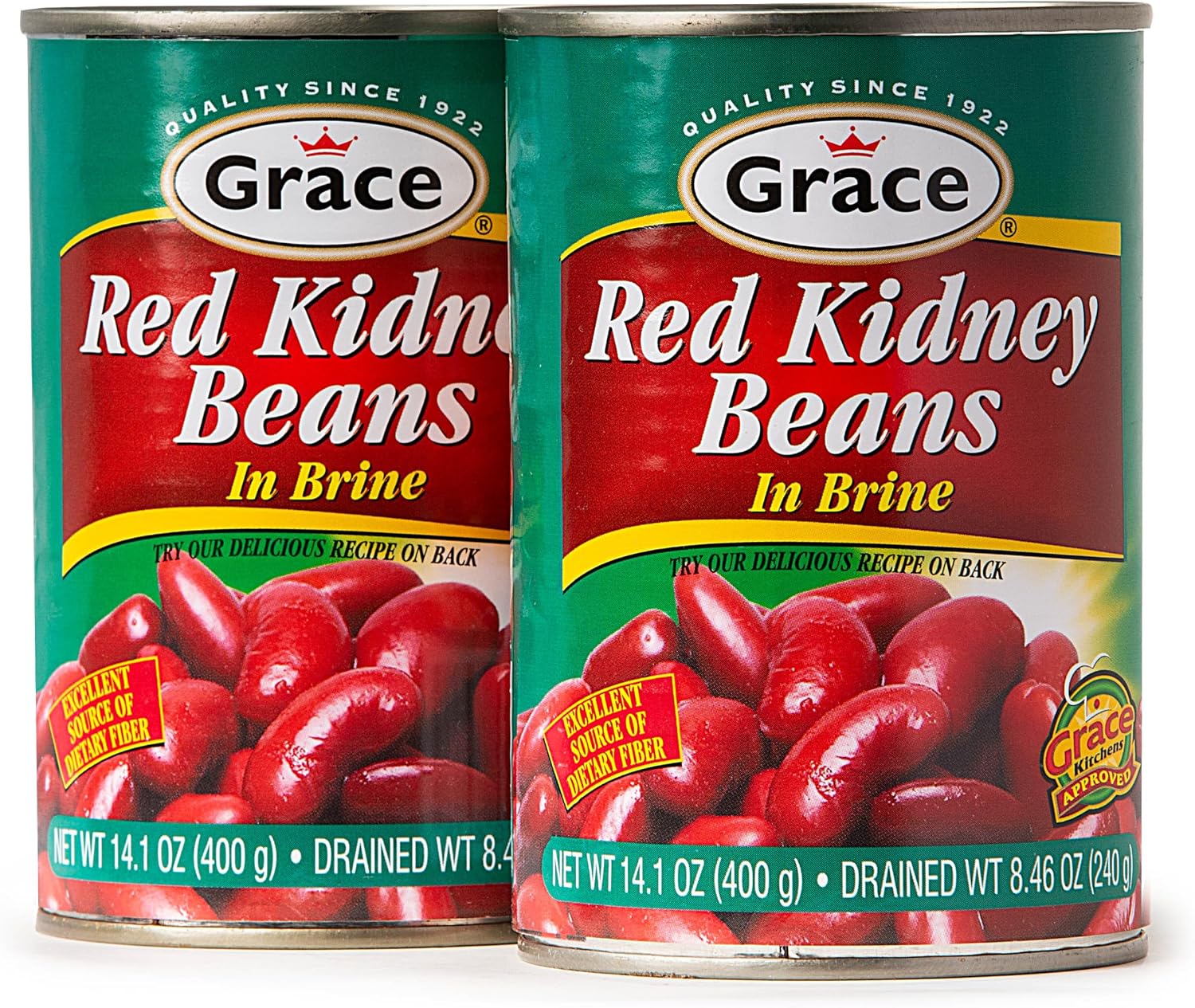 Grace Dark Red Beans in Brine 15 oz - 2 Pack - Caribbean Red Kidney Beans Canned - Gluten Free Non GMO Low Sodium