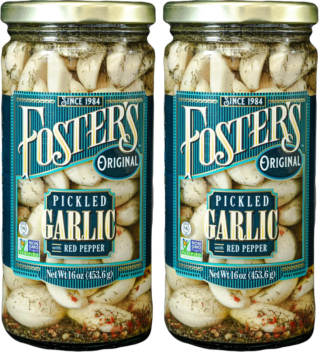 Foster's Pickled Garlic Cloves in a Jar, Original, 16oz, 2 Pack, Traditional Pickled Vegetables Recipe for over 40 years, Low Calorie Snack, Gluten Free, Fat and Preservative Free Pickles