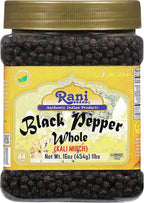 Rani Black Pepper Whole (Peppercorns), Premium MG-1 Grade 16oz (1lb) 454g Bulk PET Jar ~ All Natural | Gluten Friendly | Non-GMO | Kosher | Product of Vietnam | Perfect size for Grinders!