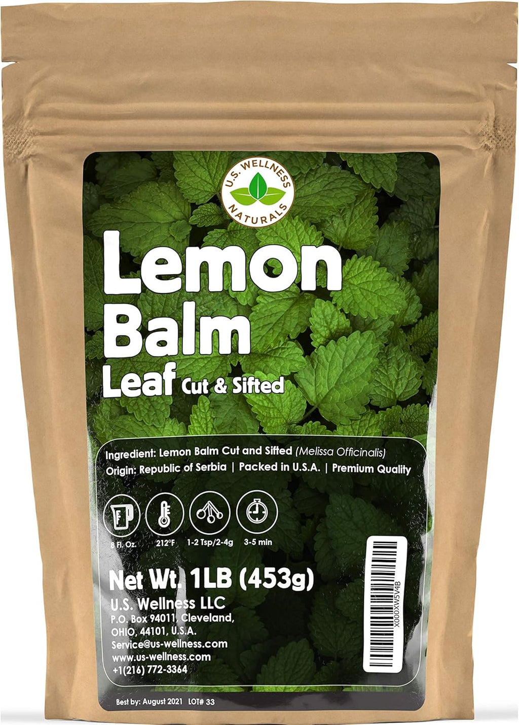 Lemon Balm (Herbal Tea): (Melissa Officinalis Caffeine Free) - Balm Leaf (Cut and Sifted), 1lb (16Oz) U.S. Wellness Bulk Tea