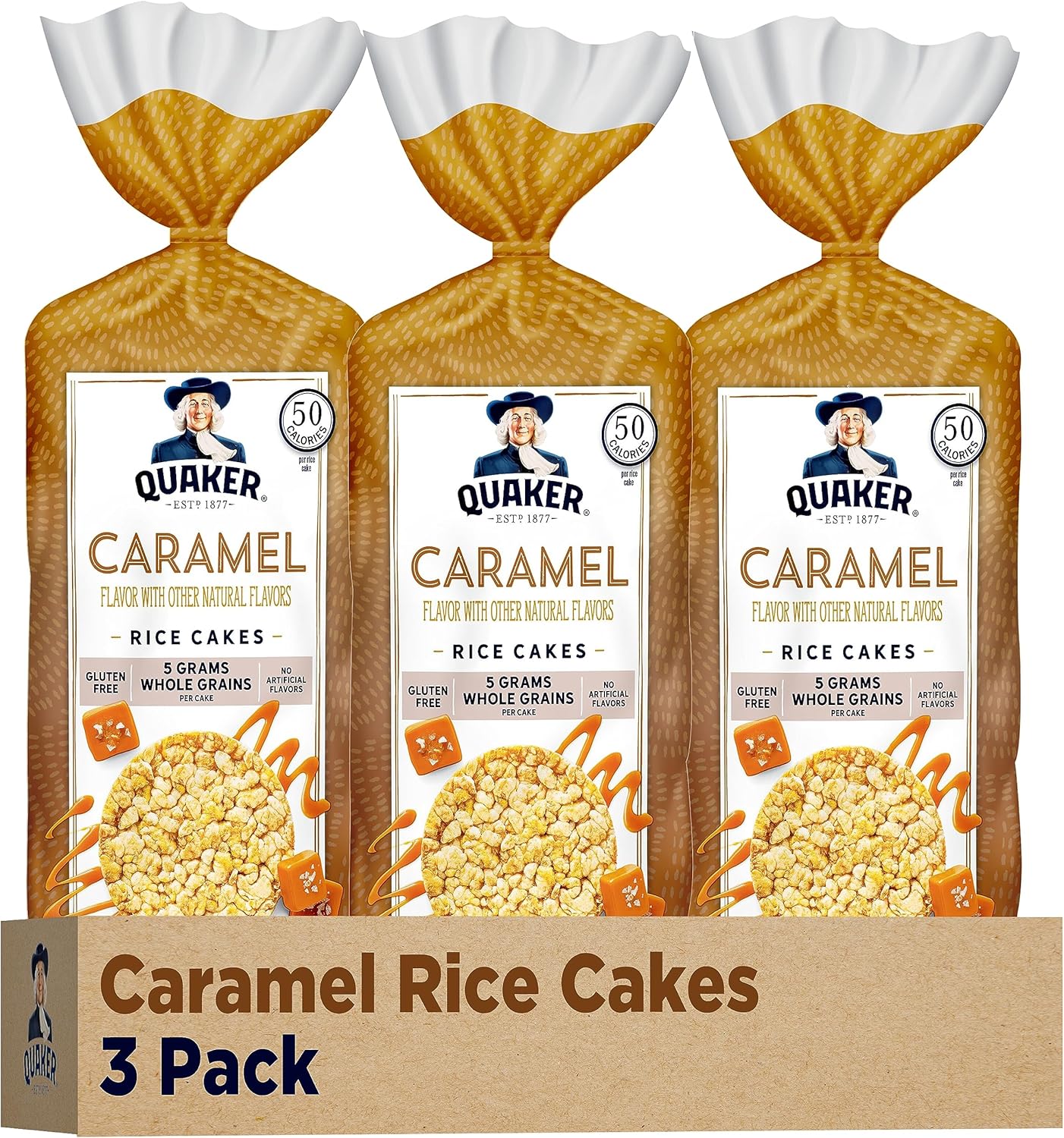 Quaker Large Rice Cakes, Caramel, Pack of 3